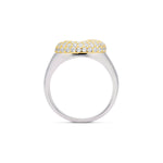 Side view of the Iced Jumbo Letter Ring showing the silver band