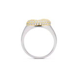 Side view of the Iced Jumbo Letter Ring showing the silver band