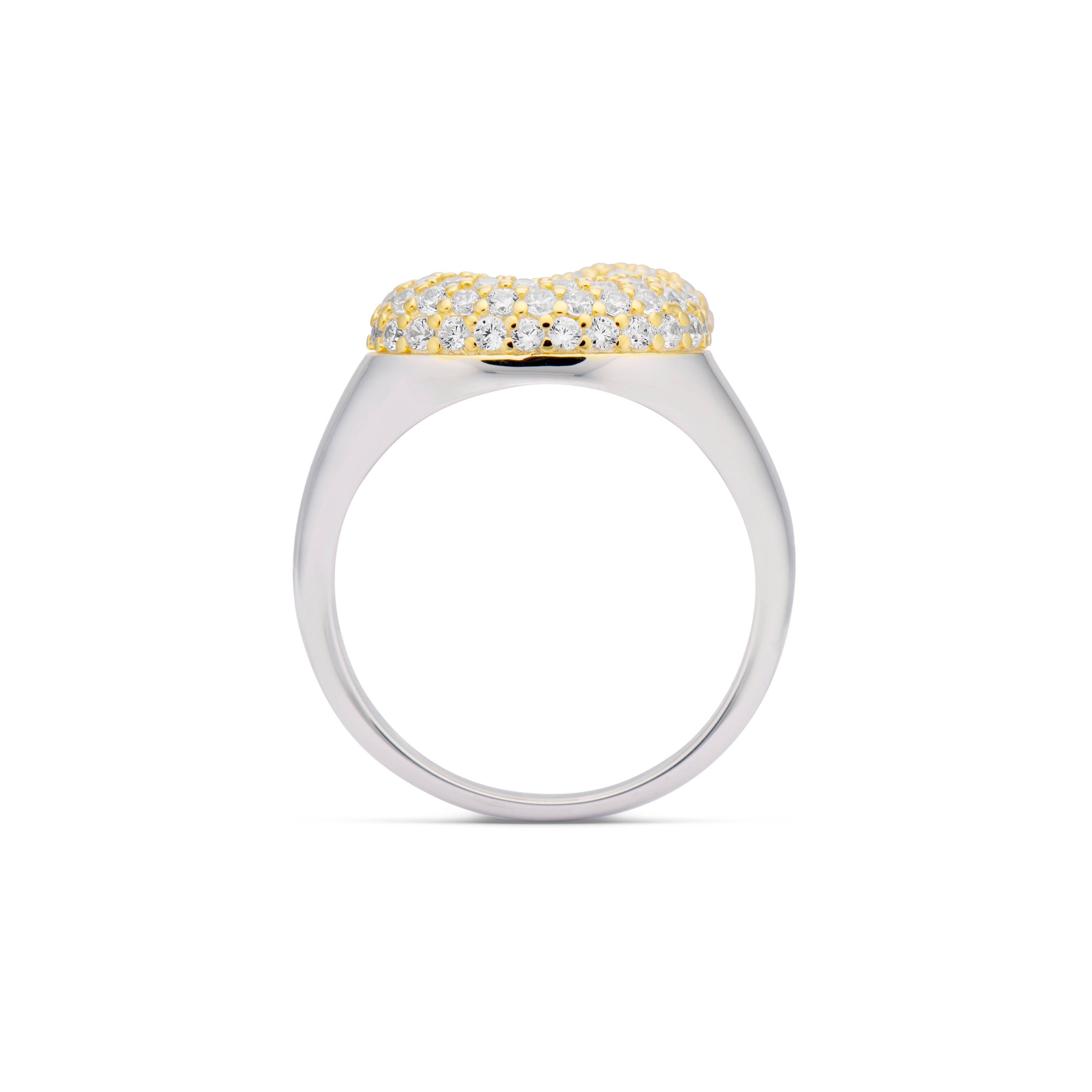 Side view of the Iced Jumbo Letter Ring showing the silver band