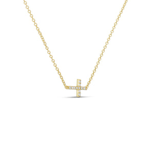 CZ SIDEWAYS CROSS NECKLACE