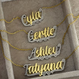 Two Tone Script Nameplate Necklace