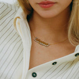 Two Tone Script Nameplate Necklace