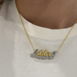 Two Tone Script Nameplate Necklace
