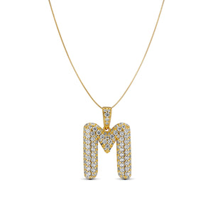 GOLD BUBBLE LETTER CZ NECKLACE