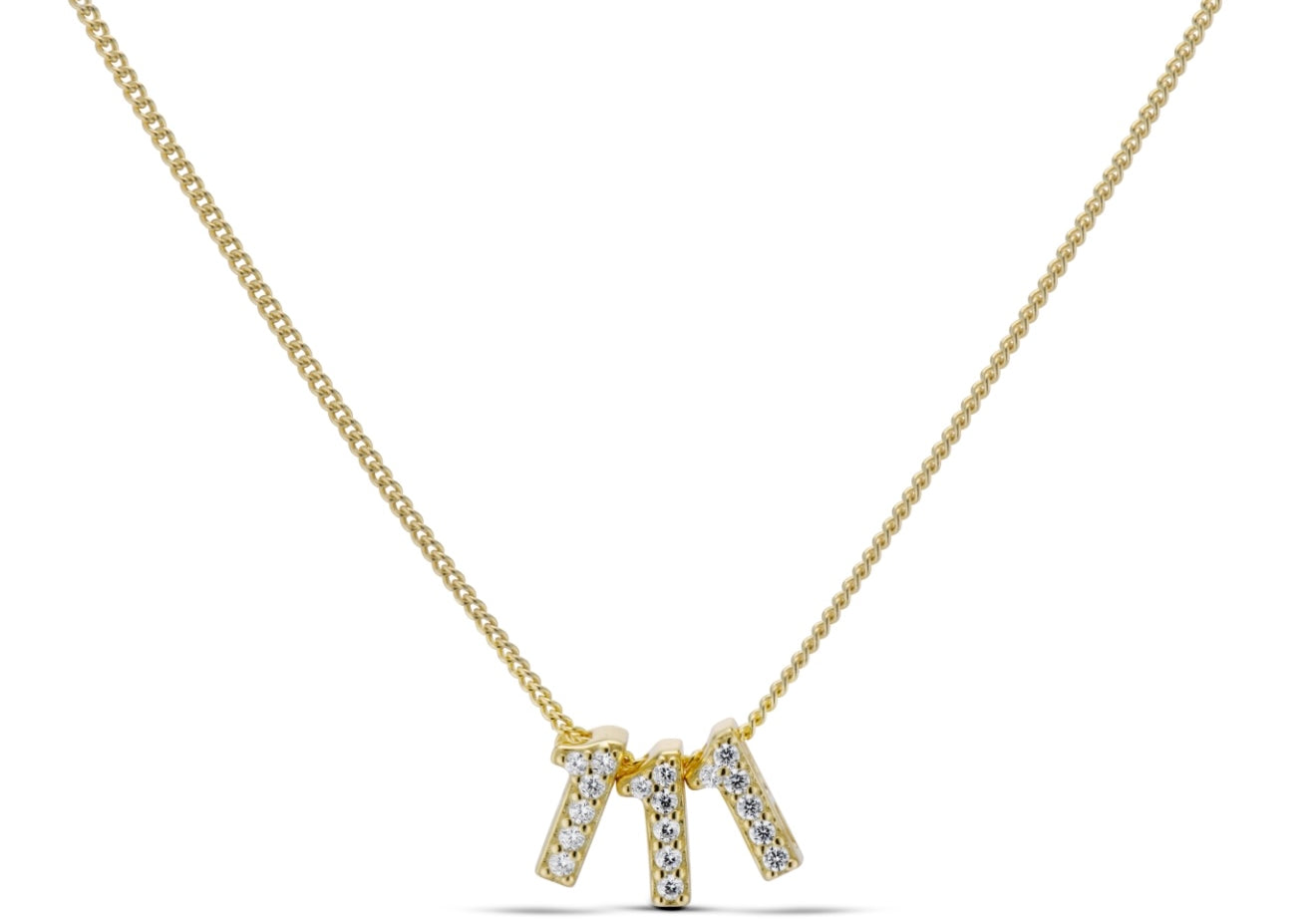 Baby Angel Number Necklace with a CZ-accented 111 pendant on a gold chain