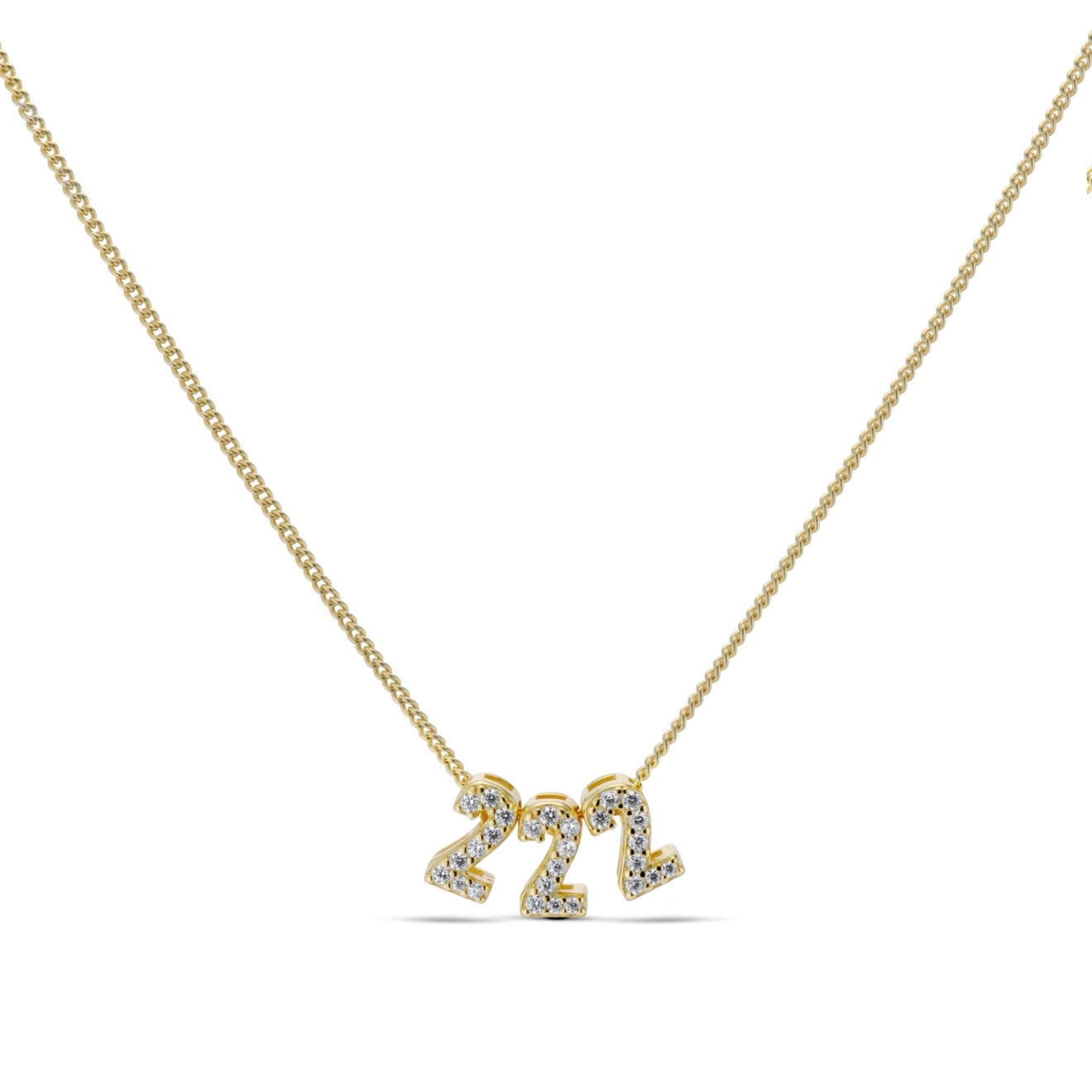 Baby Angel Number Necklace with a CZ-accented 222 pendant