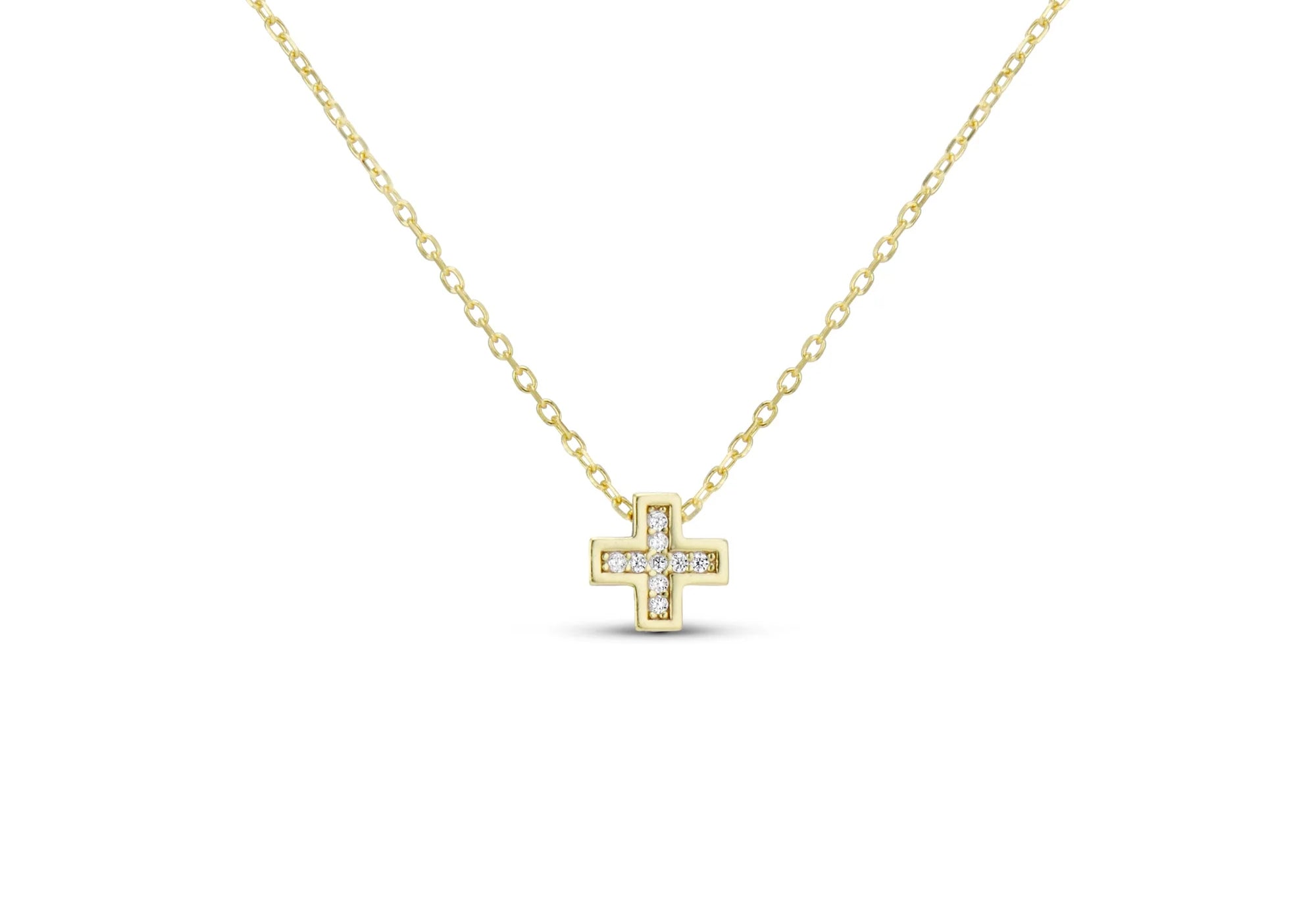 Baby Cross Necklace, a small CZ cross on a dainty gold chain