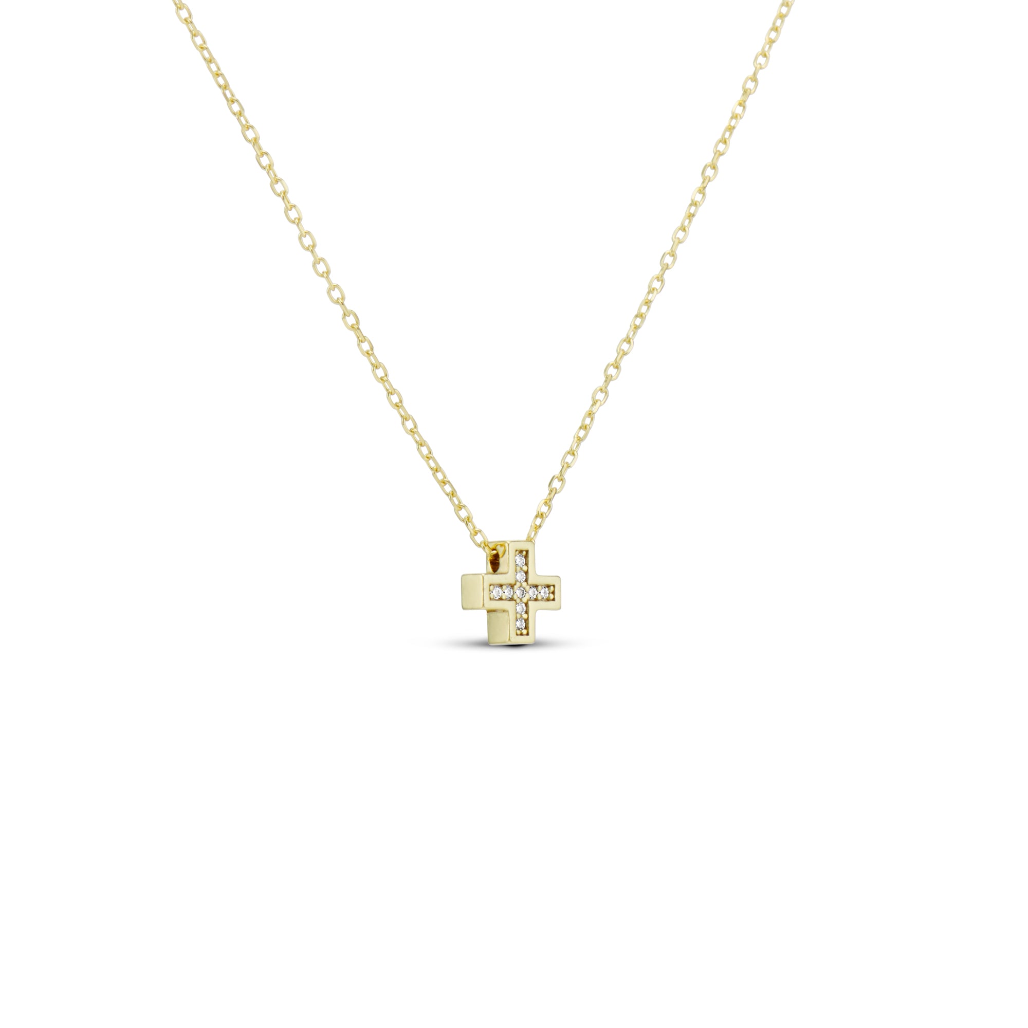 Gold Baby Cross Necklace, side view