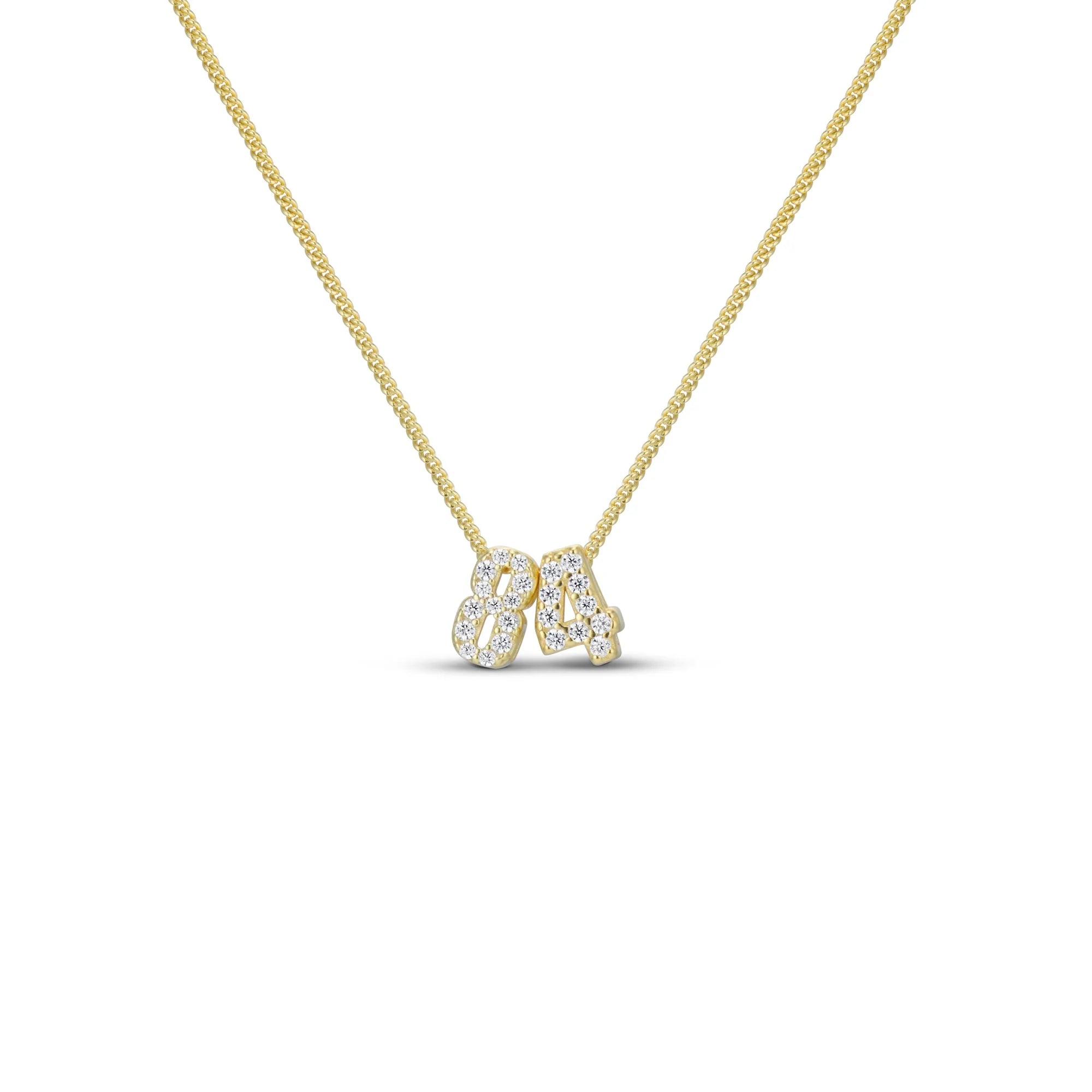 Baby CZ Double Digit Number Necklace in gold, front view
