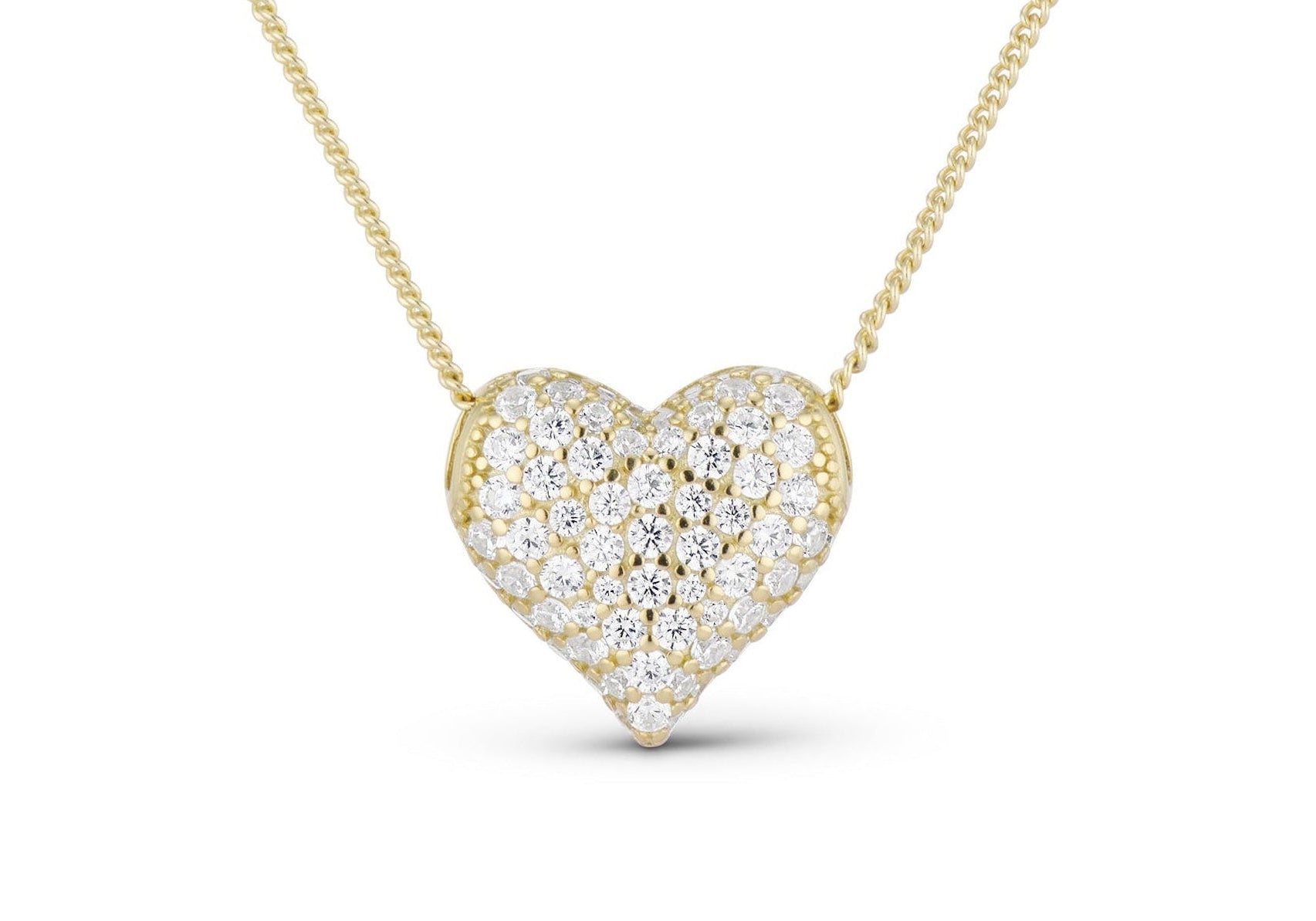 Iced Baby Jumbo Heart Necklace, a pave CZ heart pendant on a gold chain