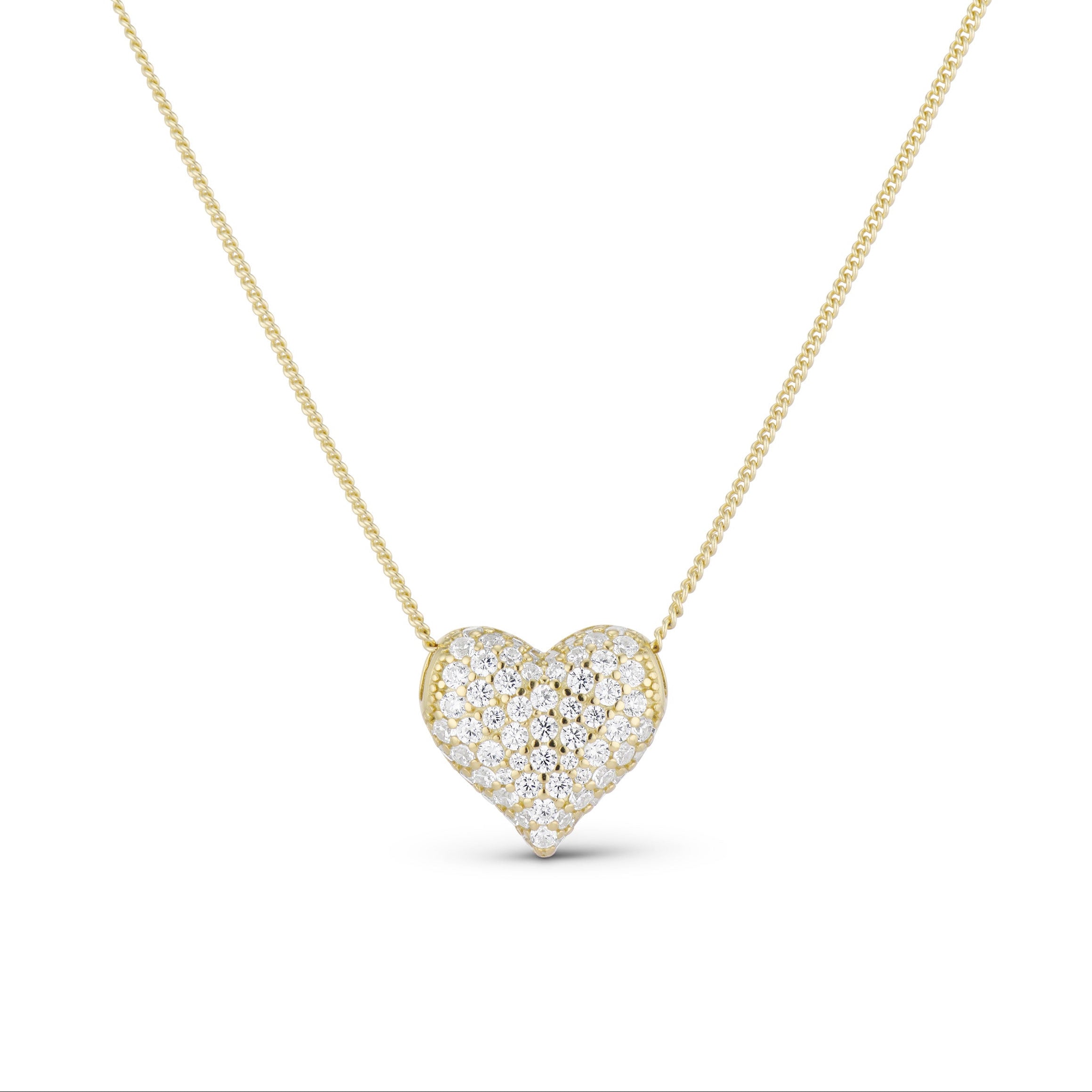 Iced Baby Jumbo Heart Necklace in 14K gold plating, front view
