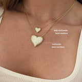 Iced Jumbo Heart Necklace layered with the Iced Baby Jumbo Heart Necklace to compare sizes