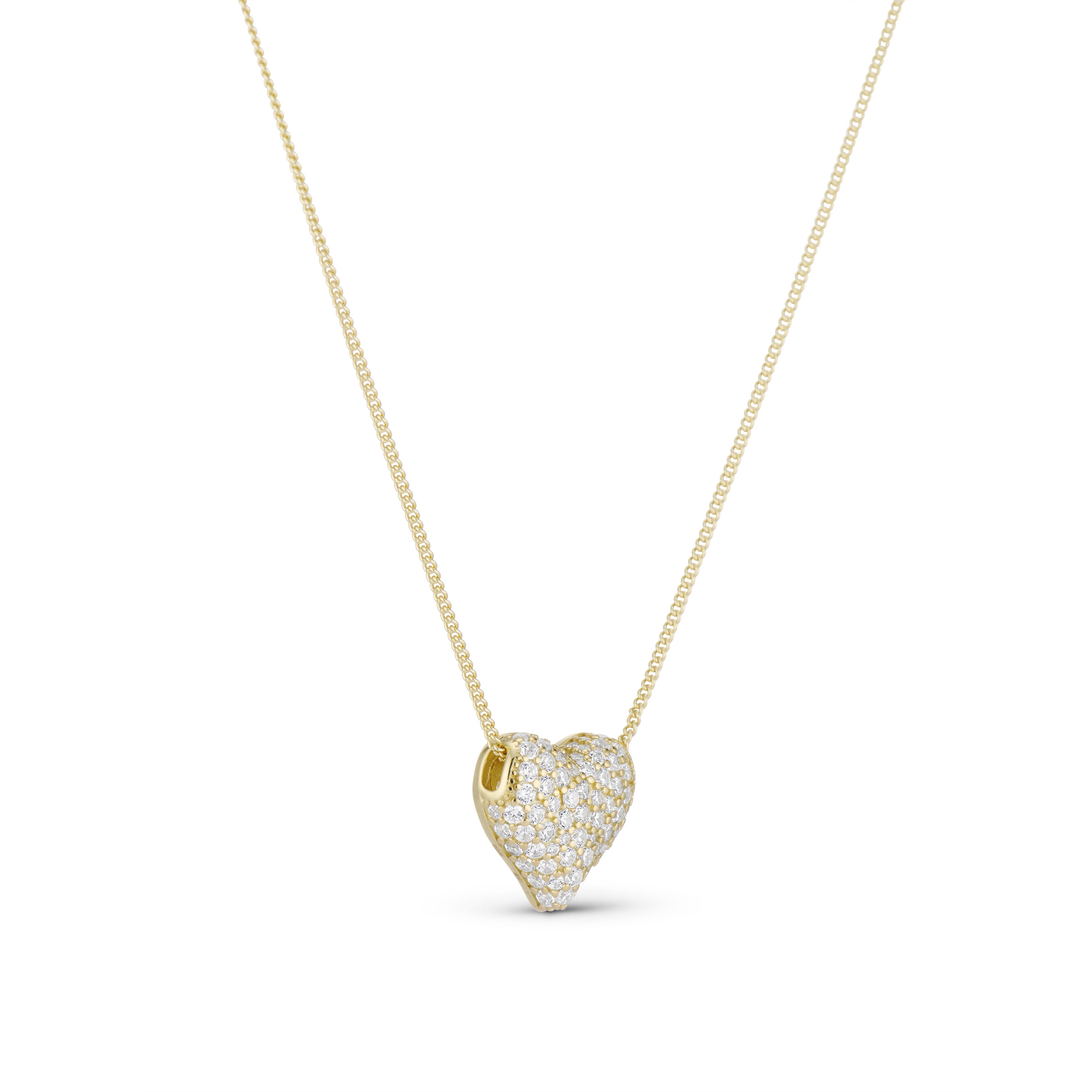 Iced Baby Jumbo Heart Necklace in 14K gold plating, side view