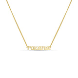 Baby Script Nameplate necklace in gold with the name roxana in lowercase script