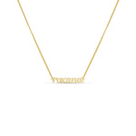 Gold Baby Script Nameplate on a 1mm Cuban chain, front view