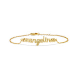 Baby Script Nameplate bracelet in gold with the name evangelina