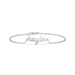 Baby Script Nameplate bracelet in silver with the name kayla
