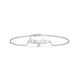 Baby Script Nameplate bracelet in silver with the name kayla