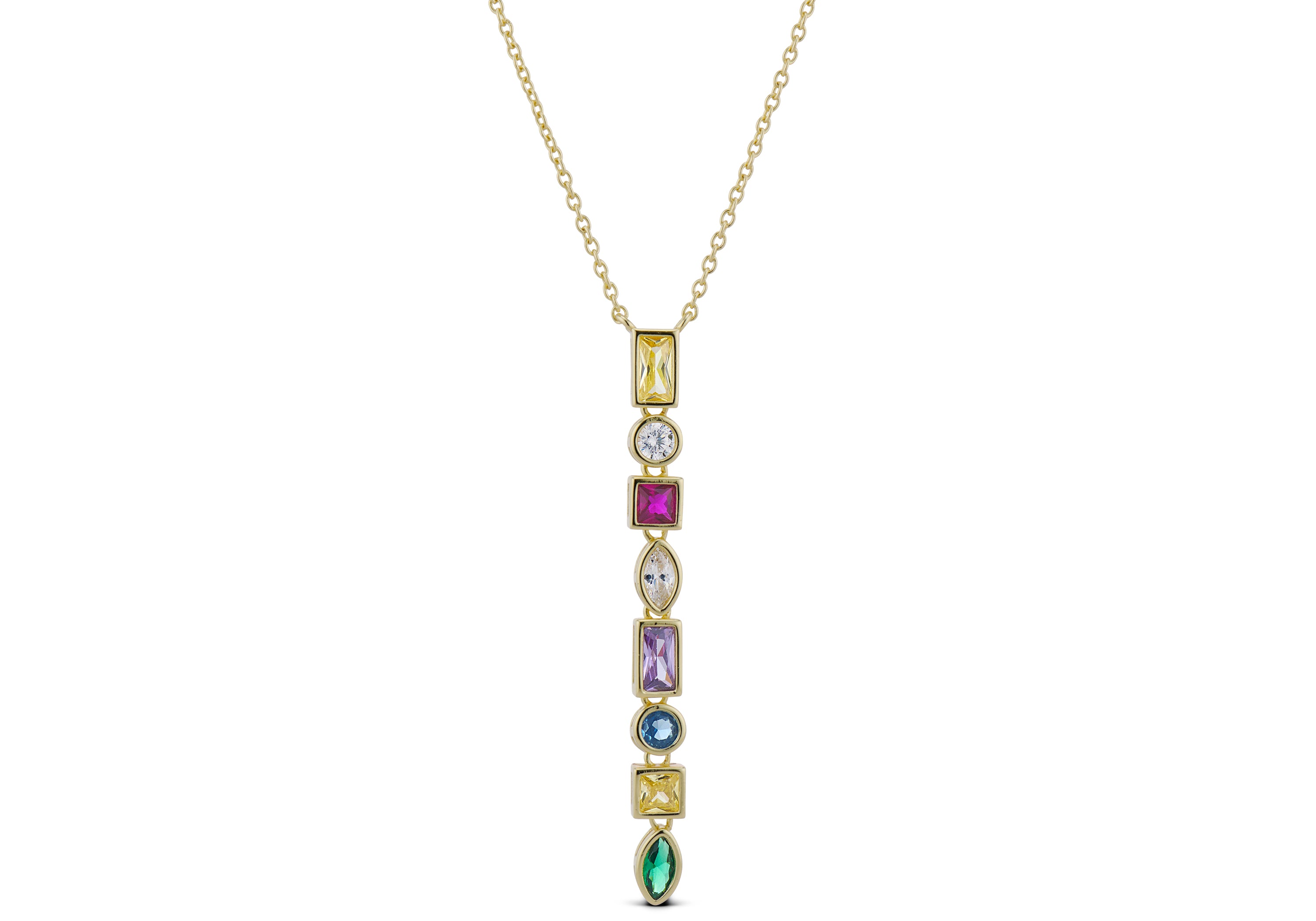 EP Jewels Birthstone Lariat Necklace in gold with a drop of colored CZ birthstones