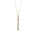 Birthstone Lariat Necklace in gold, colored CZ birthstone drop, side view