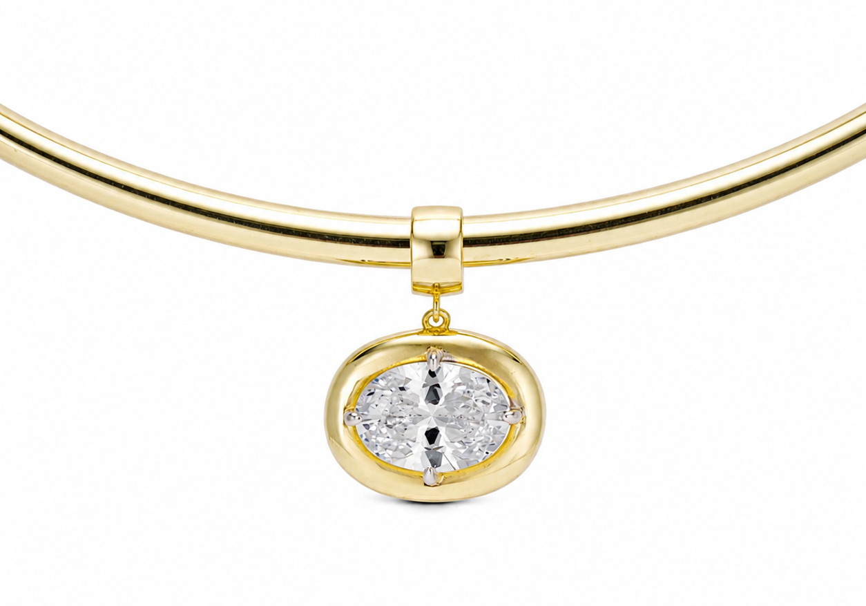 EP Jewels Birthstone Necklace, clear birthstone pendant on a gold cuff necklace