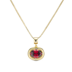Birthstone Necklace with a dark red birthstone pendant on a gold box chain