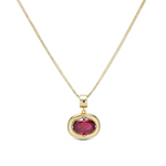 Birthstone Necklace with a pink-red birthstone pendant on a gold box chain