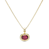 Birthstone Necklace with a pink-red birthstone pendant on a gold box chain