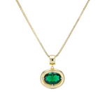 Birthstone Necklace with a green birthstone pendant on a gold box chain