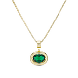 Birthstone Necklace with a green birthstone pendant on a gold box chain