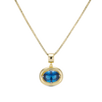 Birthstone Necklace with a blue birthstone pendant on a gold box chain