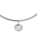 Birthstone Necklace in silver, clear birthstone pendant on a silver cuff necklace