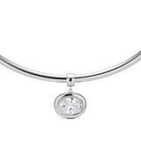 Birthstone Necklace in silver, clear birthstone pendant on a silver cuff necklace