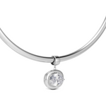 Birthstone Necklace in silver with a clear pendant on a silver cuff necklace