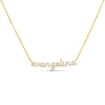 Gold CZ Baby Script Nameplate in 14K gold plating on a 1mm Cuban chain