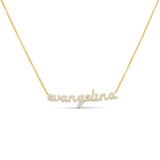 Gold CZ Baby Script Nameplate in 14K gold plating on a 1mm Cuban chain