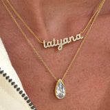 CZ Baby Script Nameplate in tatyana layered with a CZ Teardrop Necklace