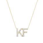CZ Initial Nameplate Necklace reading KF