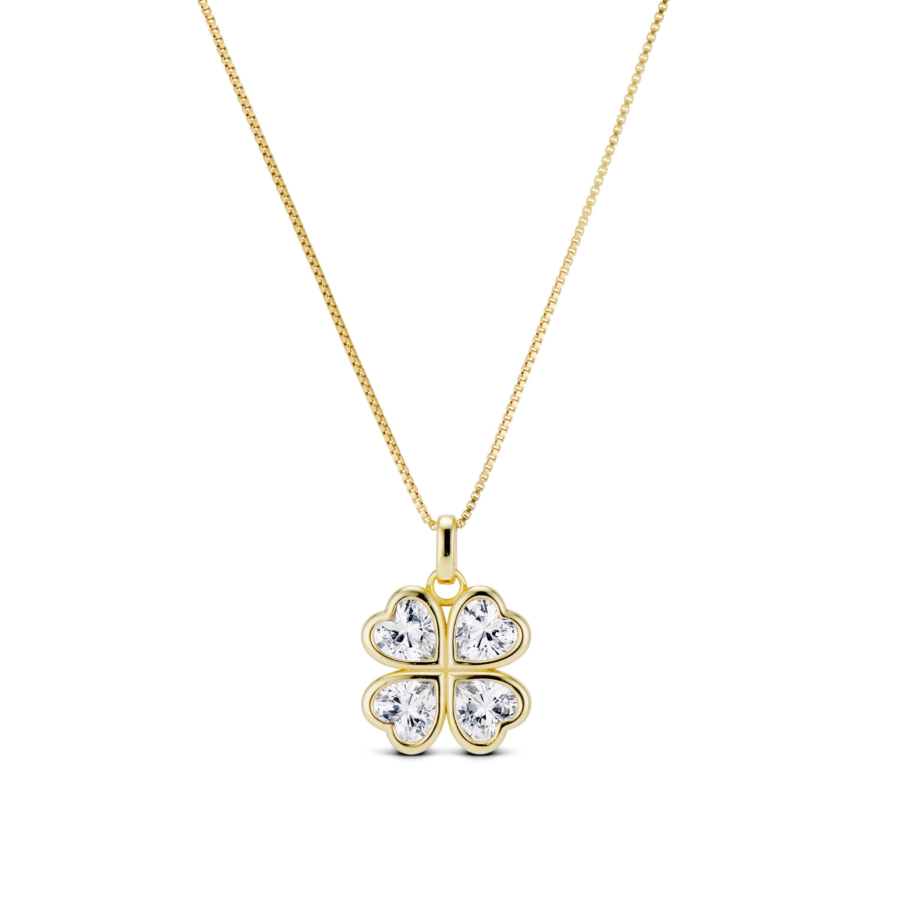 CZ Lucky 4 Me Necklace in 14K gold plating, front view