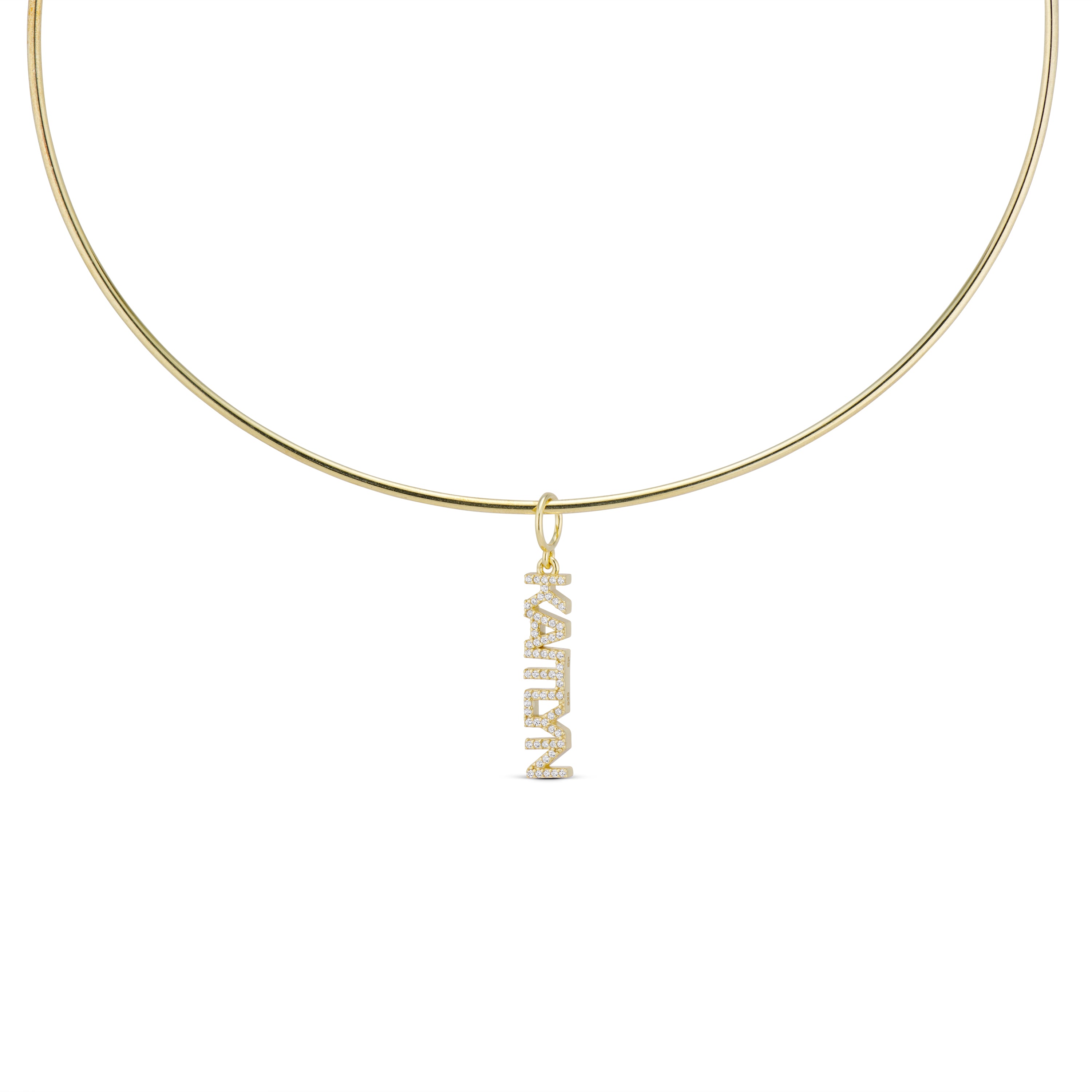 CZ Nameplate Cuff Charm on a cuff, front view