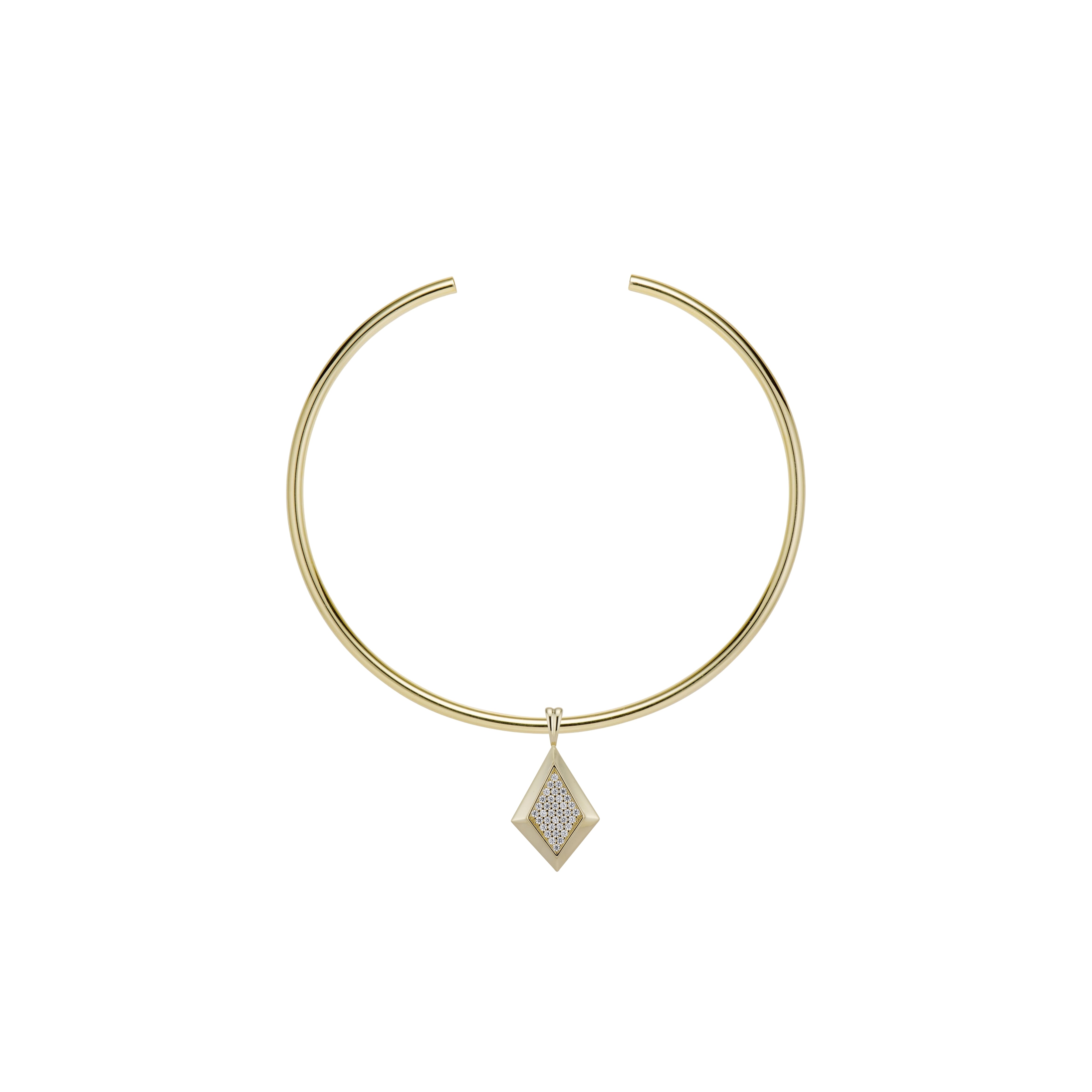 CZ Taylor pendant on a thin gold cuff necklace, full view