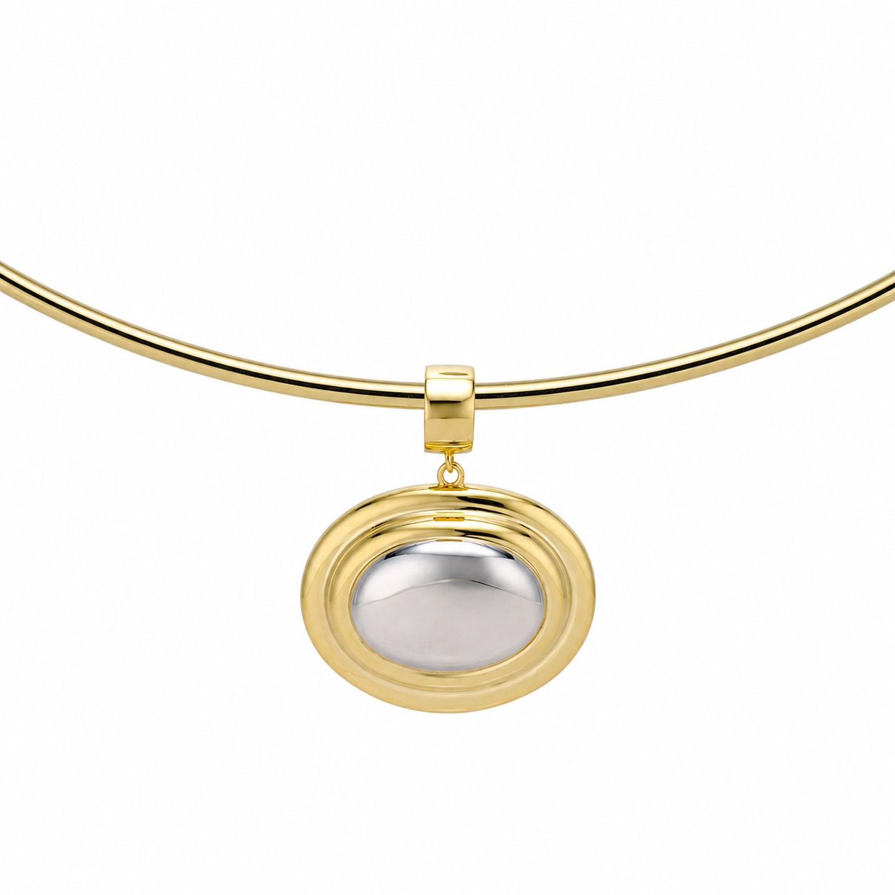 Oval Eclipse Cuff Pendant on a gold cuff, side view