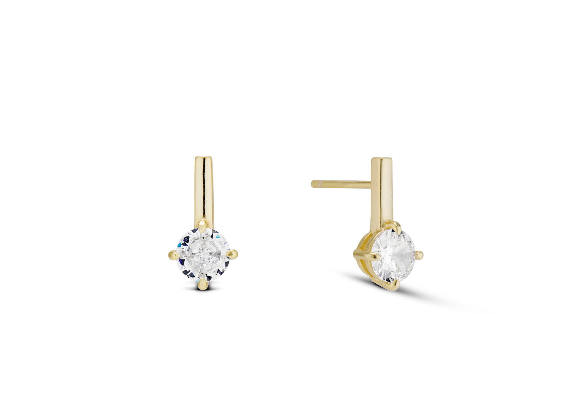 Classic Drop Earring, small 6mm round CZ in gold