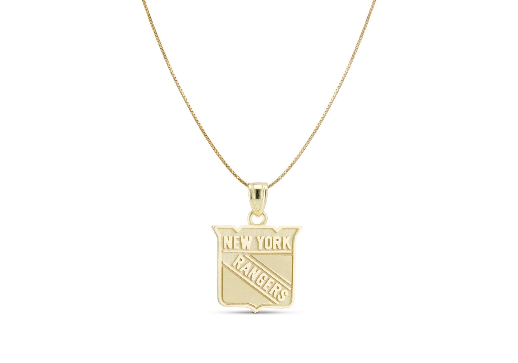 Classic NY Rangers Necklace, a gold New York Rangers shield pendant