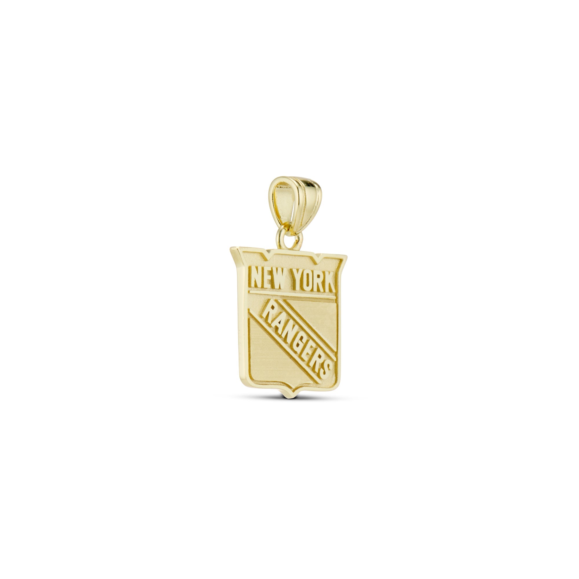 Gold NY Rangers shield pendant on its own