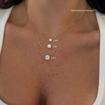 Classic Round Diamond Necklace layered in 0.5, 1 and 2 ctw to compare sizes, 14K solid gold