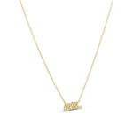 Classic Script Nameplate Necklace with a short name, angled view