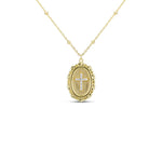 Cross Pendant Necklace in 14K gold plating with pave accents, front view