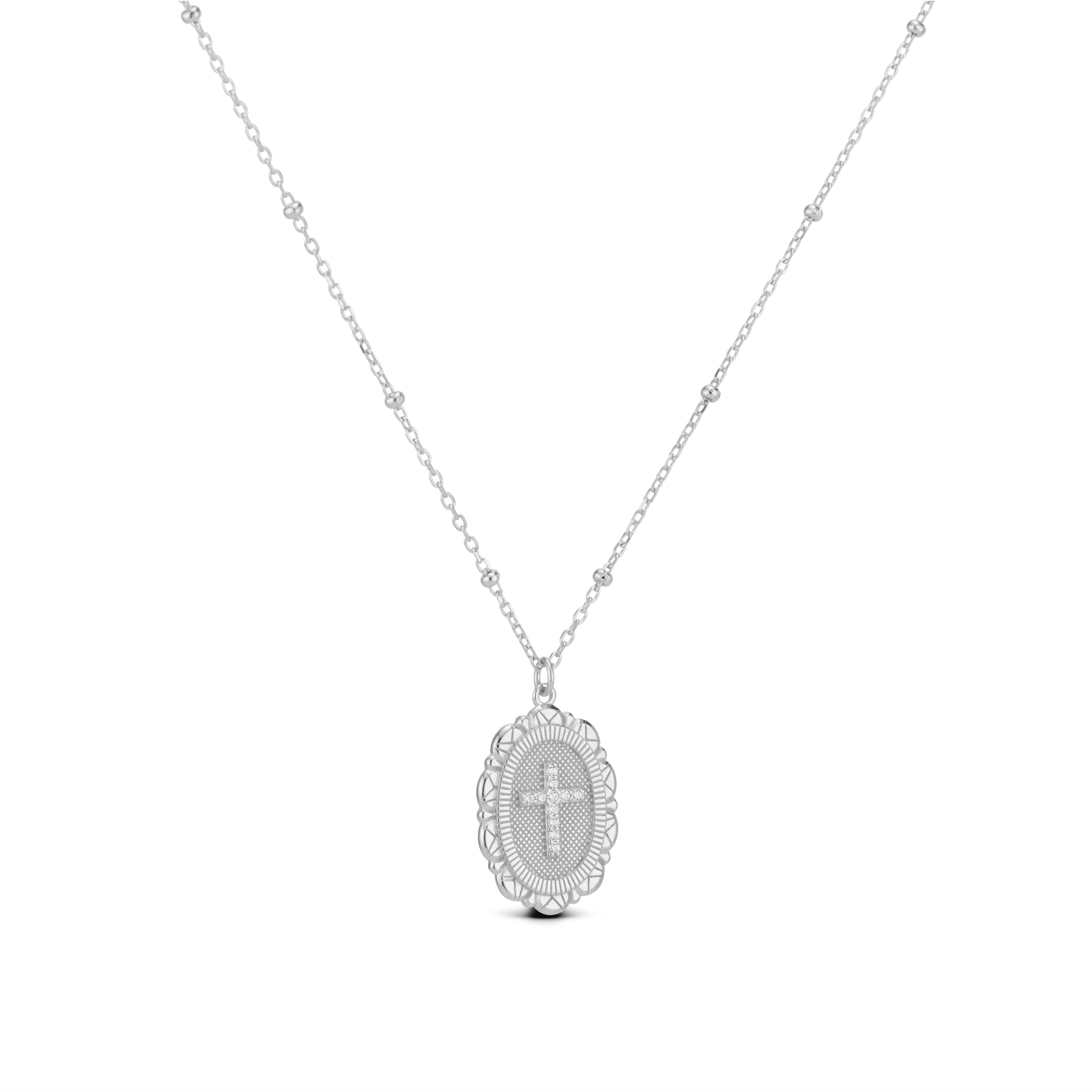 Cross Pendant Necklace in silver with a pave cross medallion