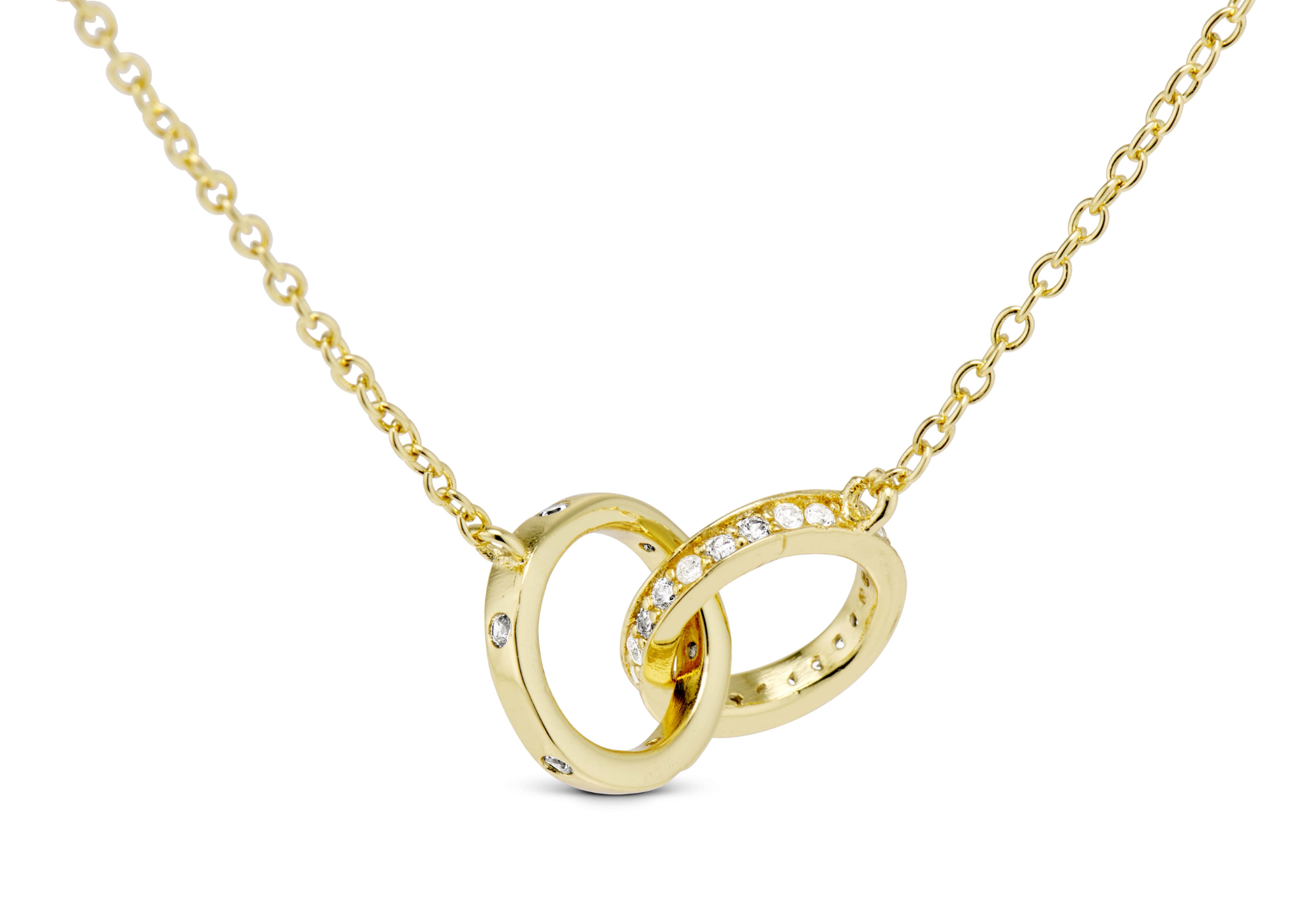 EP Jewels Double Amore Necklace in gold, two linked circles with CZ